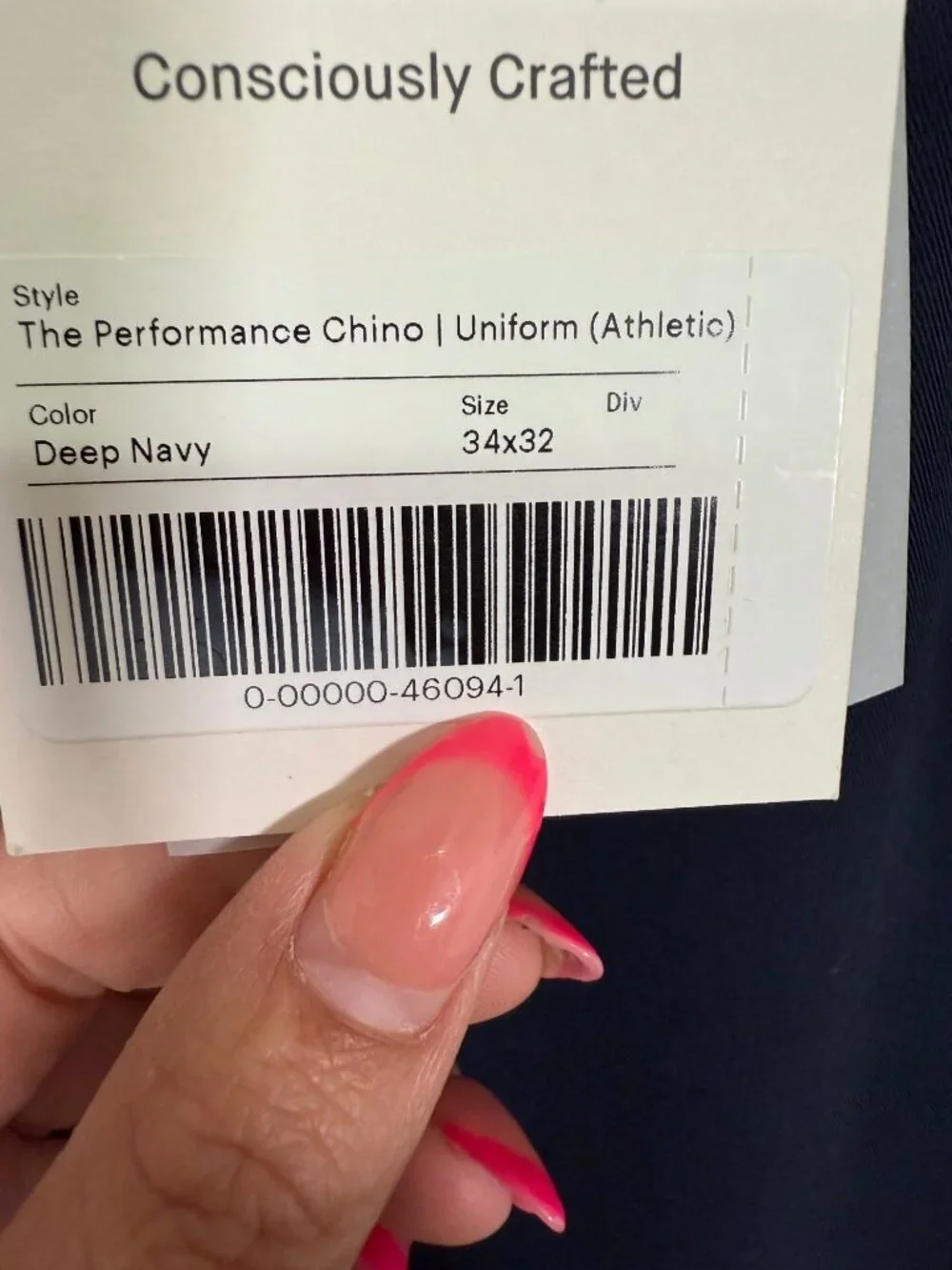 Everlane The Performance Chino Uniform Pants Athletic Fit 34x32 Navy Preppy